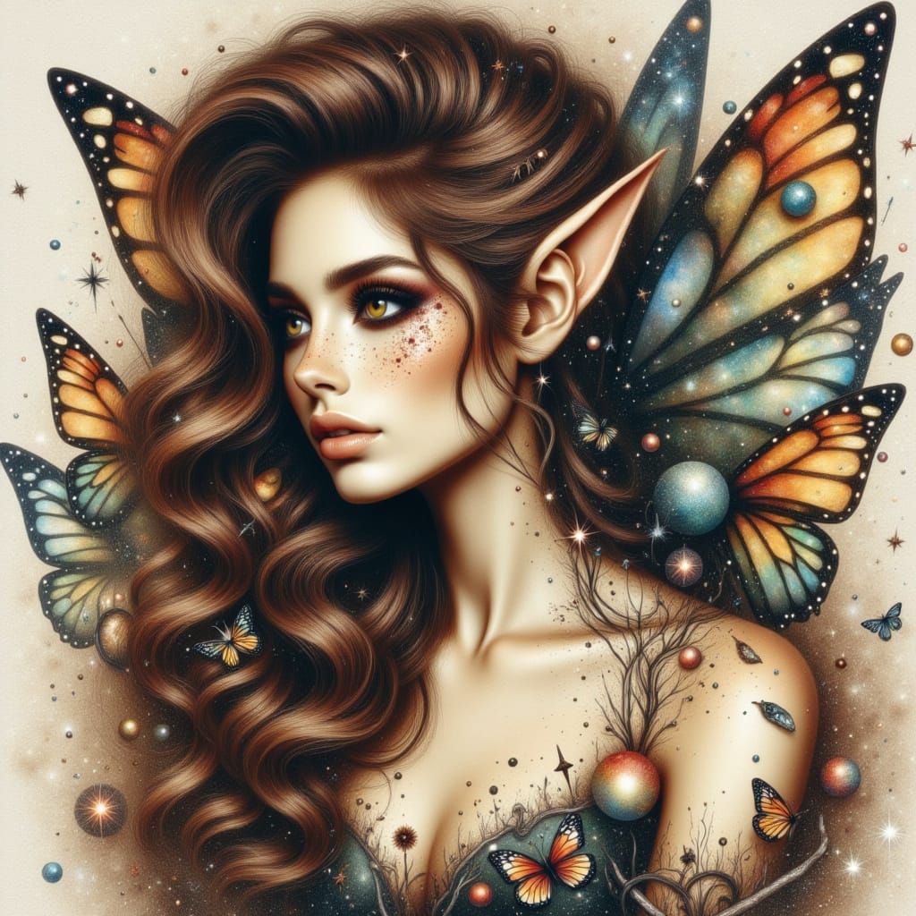 <lora:SparklePortraits:1.0> Cute woman i in the style of Boris Vallejo - fantasy storybook illustration Fae fairy fairies a curvy beautiful ...