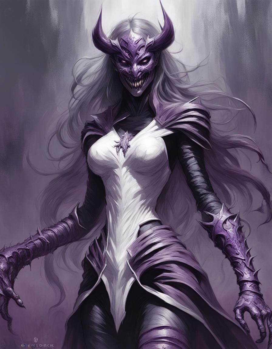 woman demonic knight white and purple
