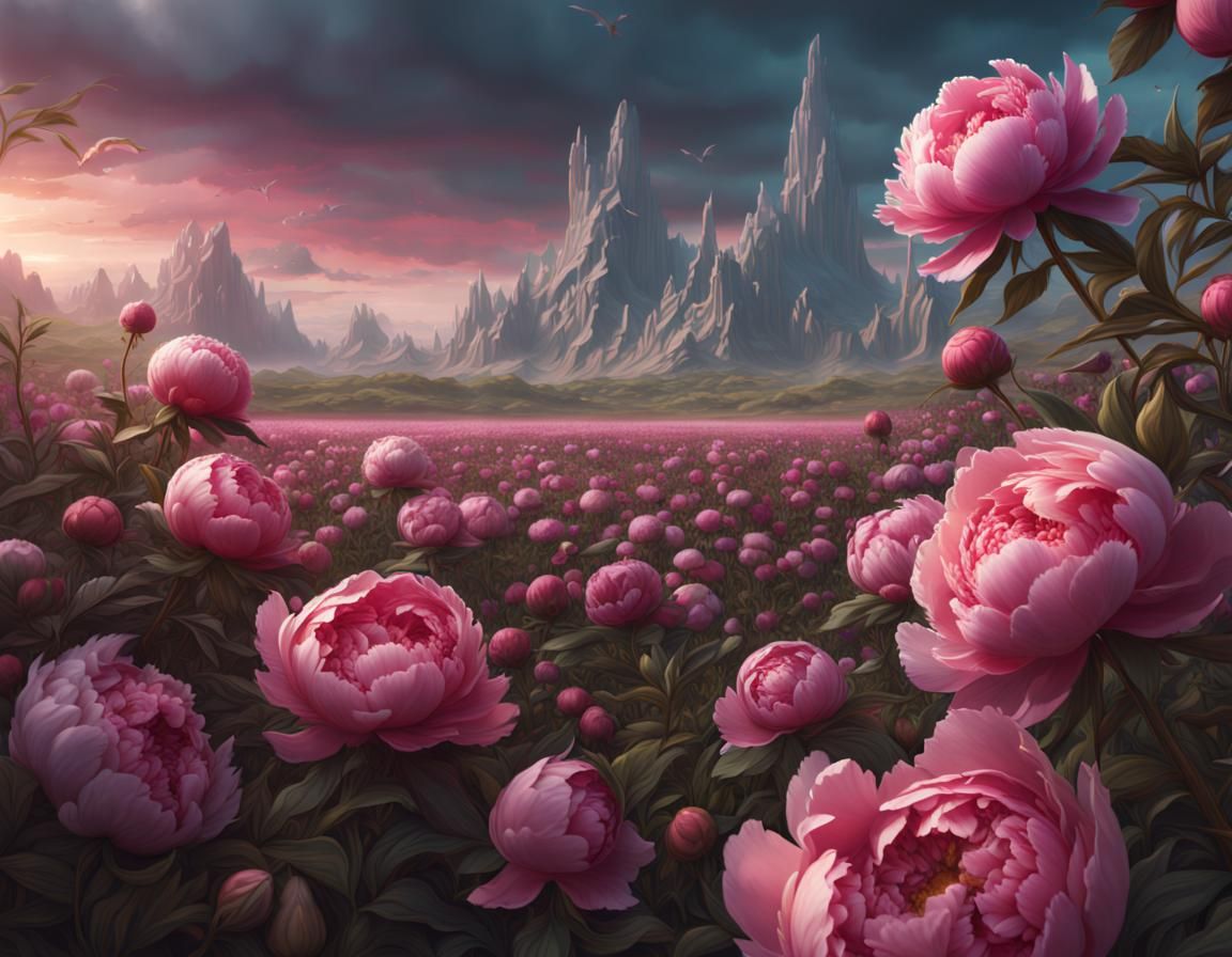 Field of peonies