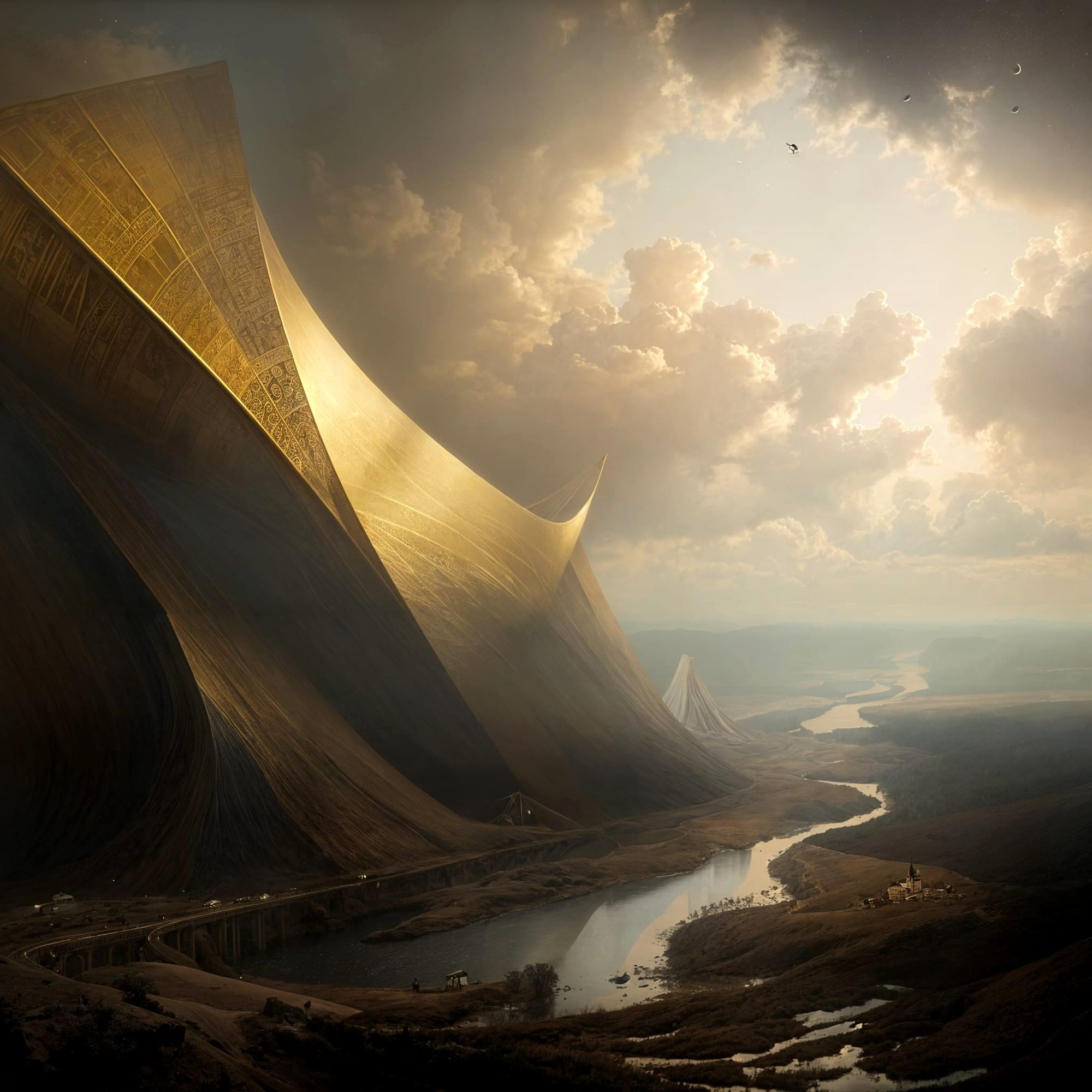 Animated view: Planned CIty around a Canal...