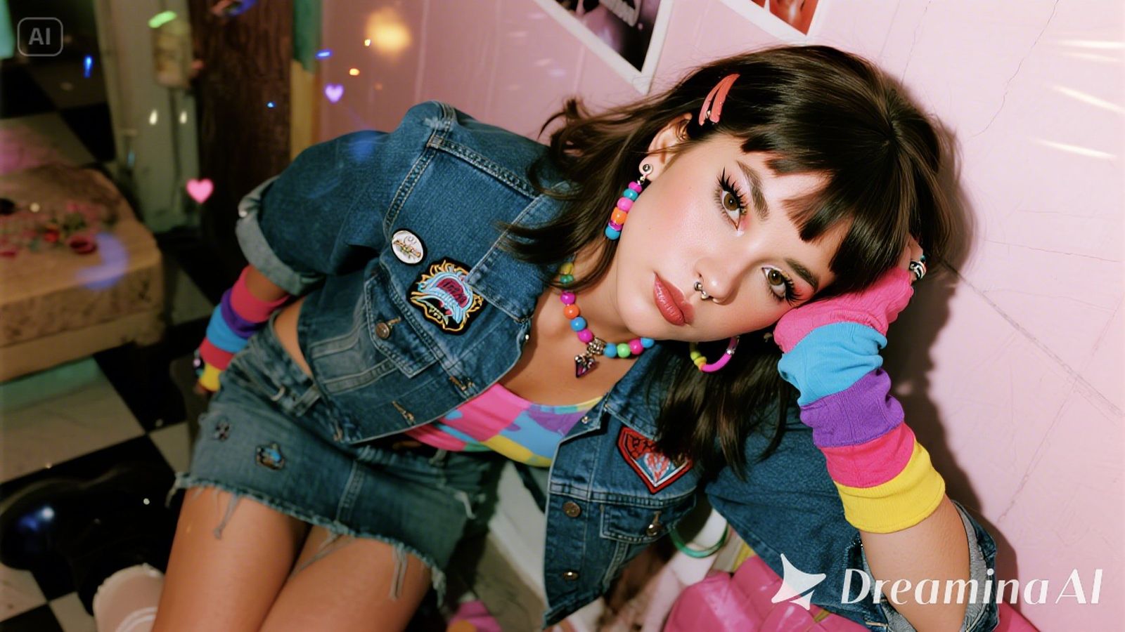 80's punk girl with cute-punk mix outfit