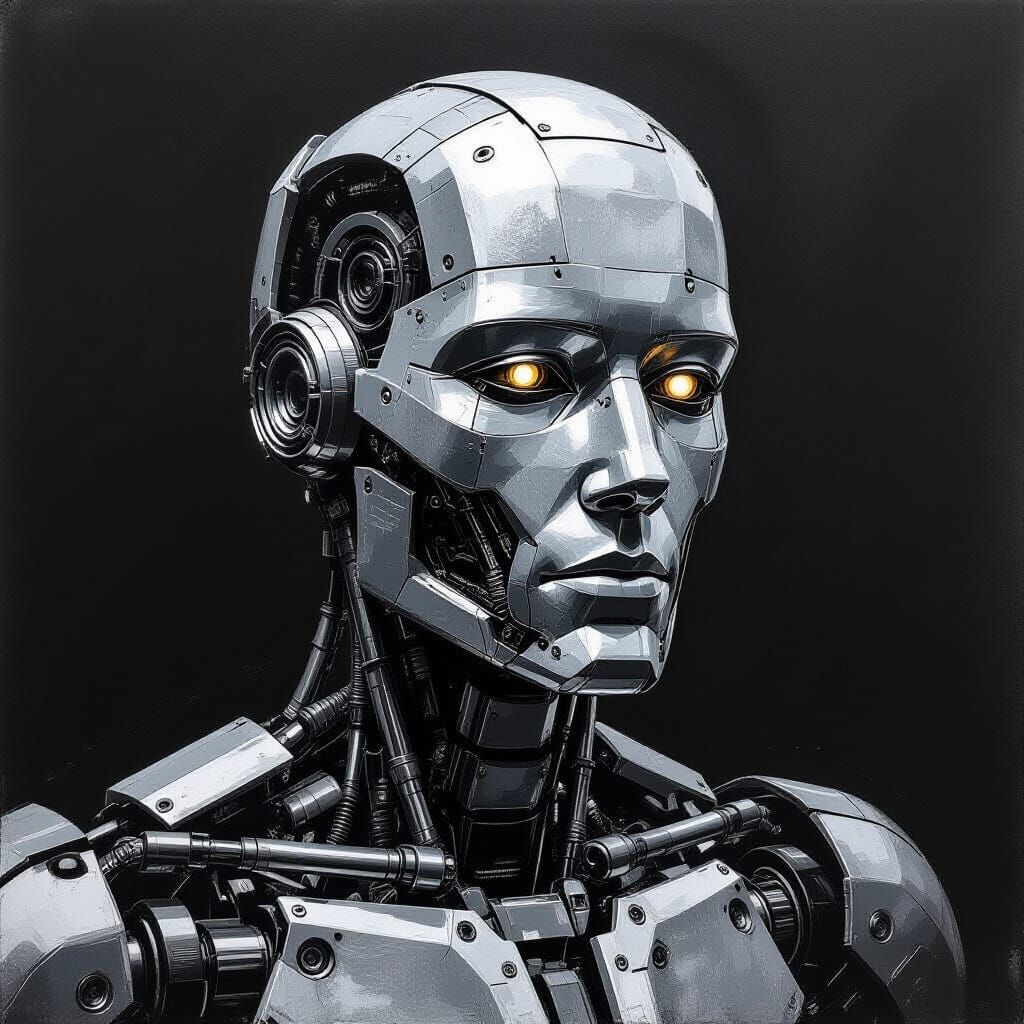 Android Portrait in Charcoal Drawing Style