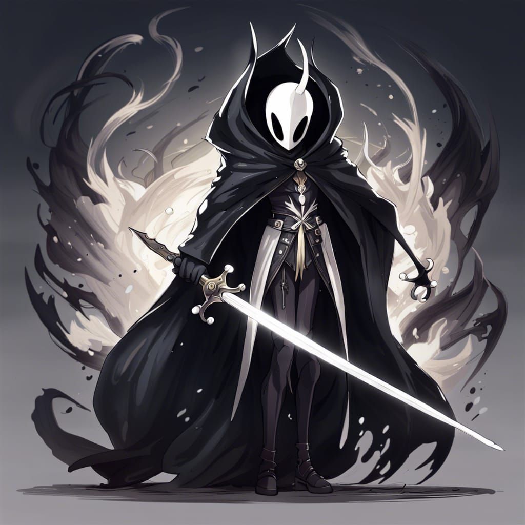 character The Knight of Hollow Knight with a black cloak ove...