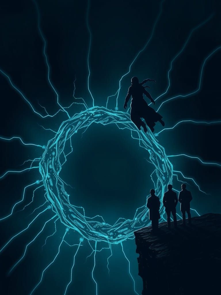 Lone Figure Descends into Abyssal Void, Shrouded in Darkness...