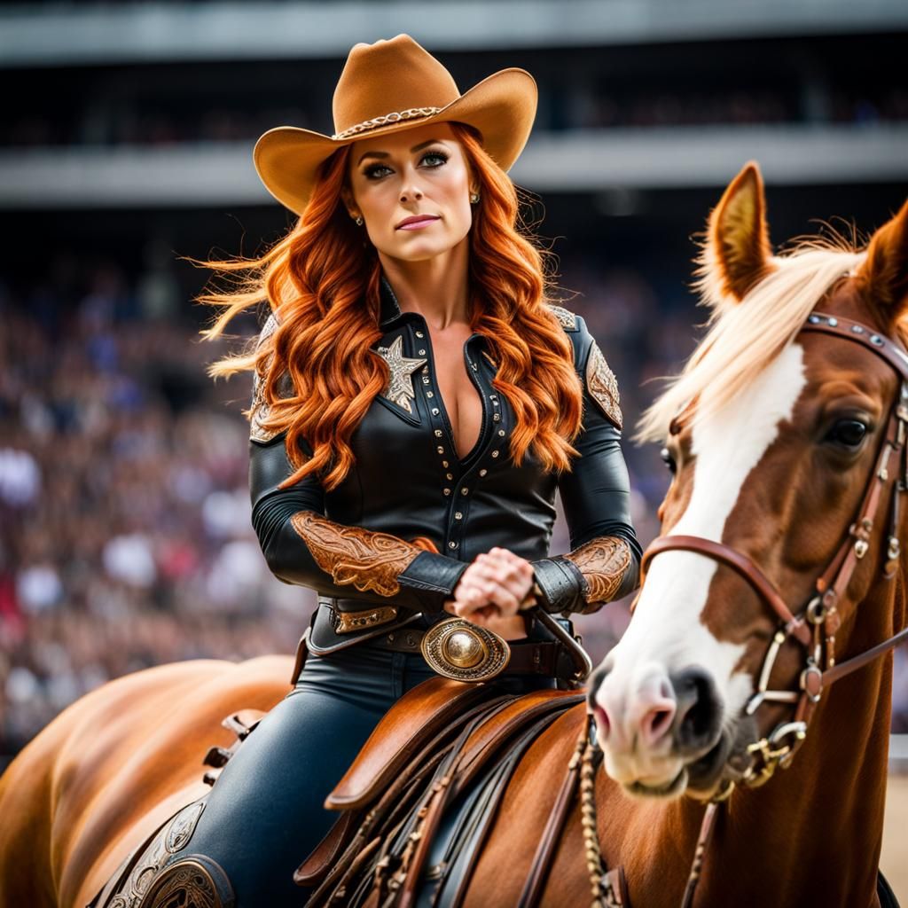 Pictures of Becky Lynch dressed like cowboy on the horse - AI Generated  Artwork - NightCafe Creator