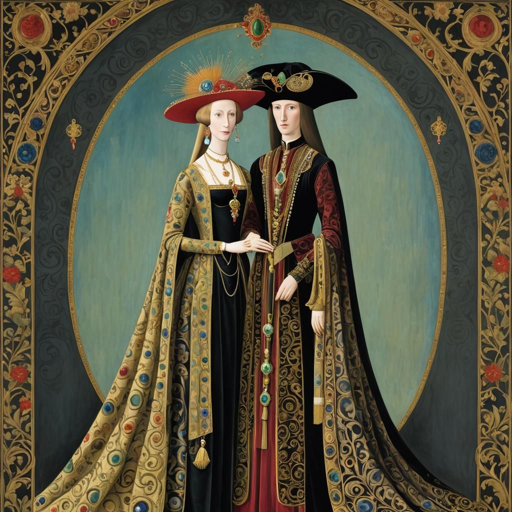 "Arnolfini Portrai" in the style of Erté
