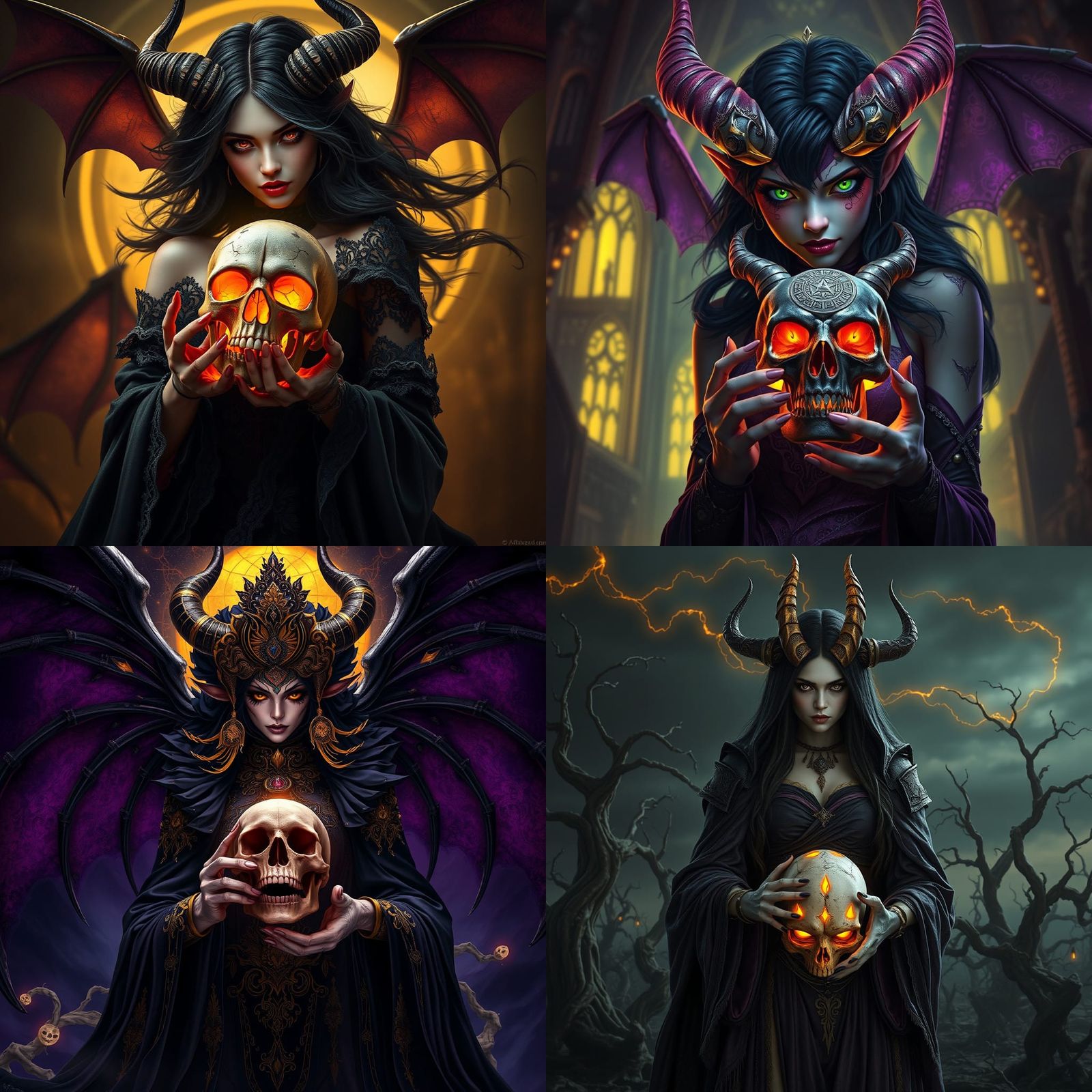 Beautiful female demon holding a skull