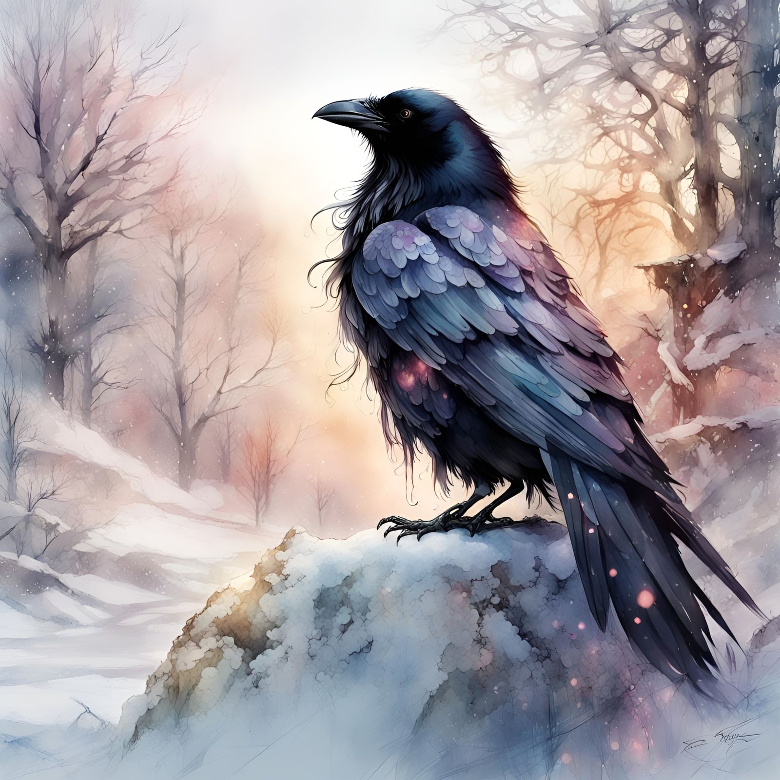 Raven in the snow  by @Nina Camplin