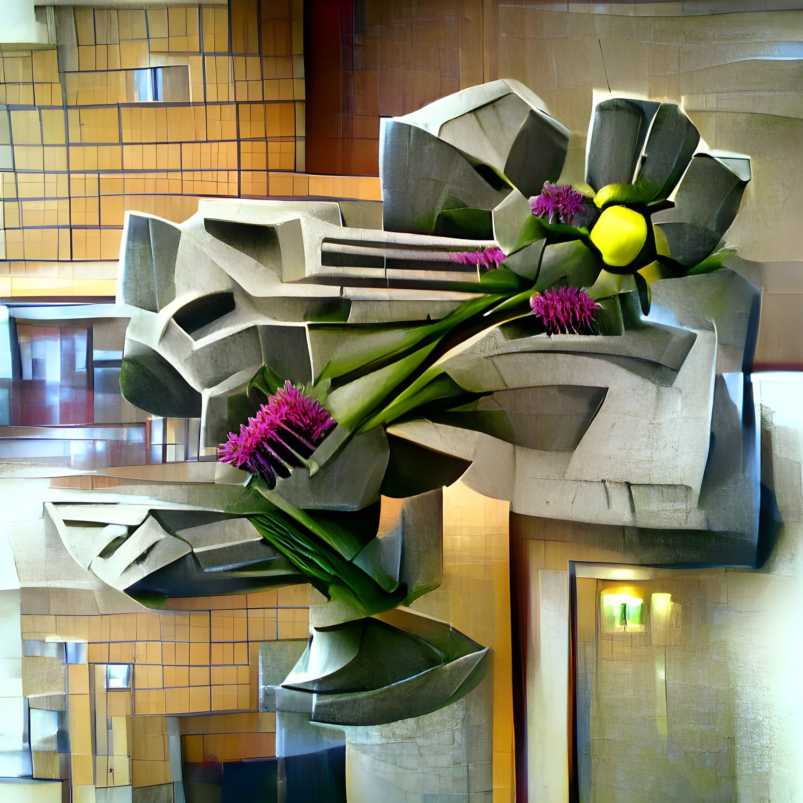 Brutalism: flower arrangement; art deco