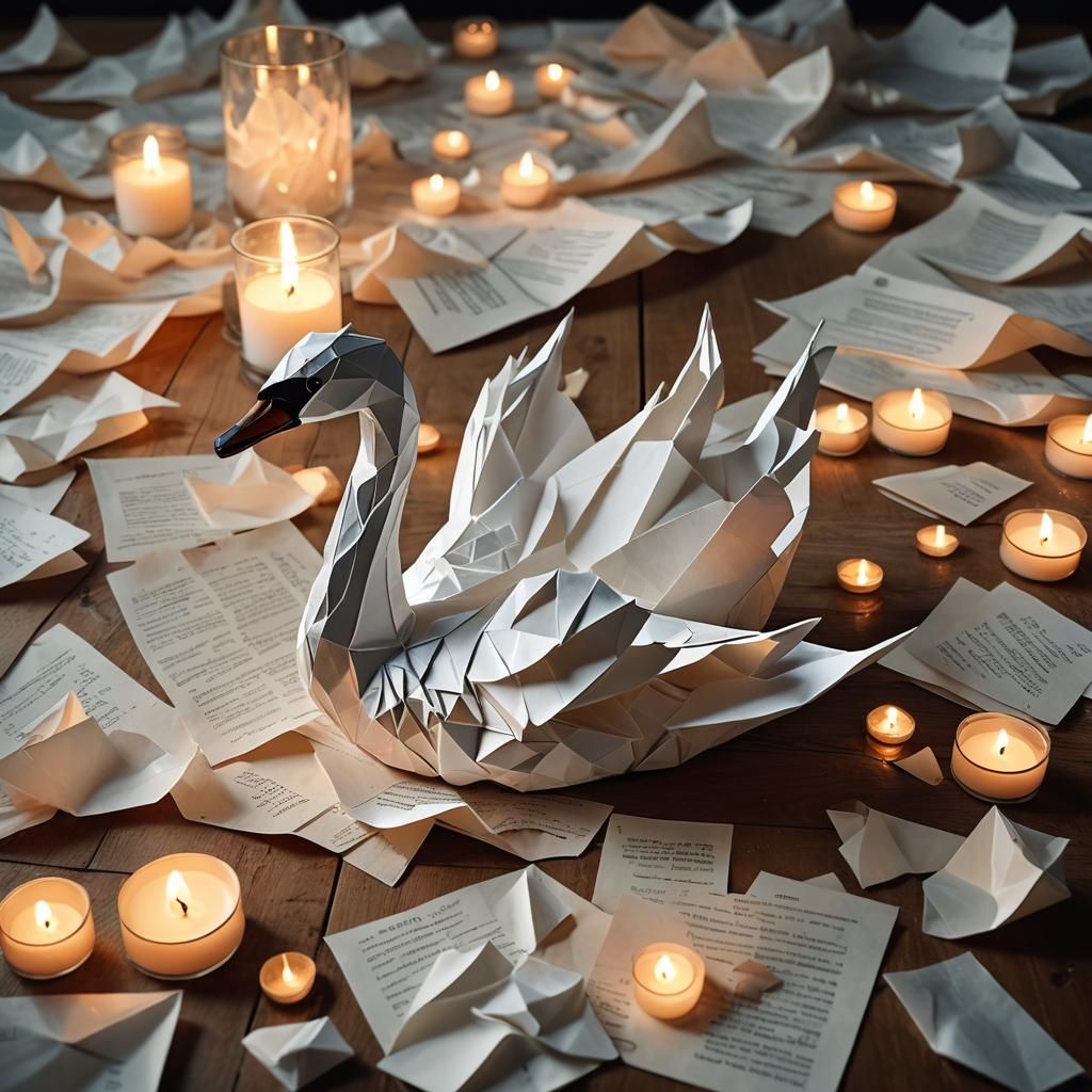 Delicate Origami Swan in Dreamlike Digital Painting