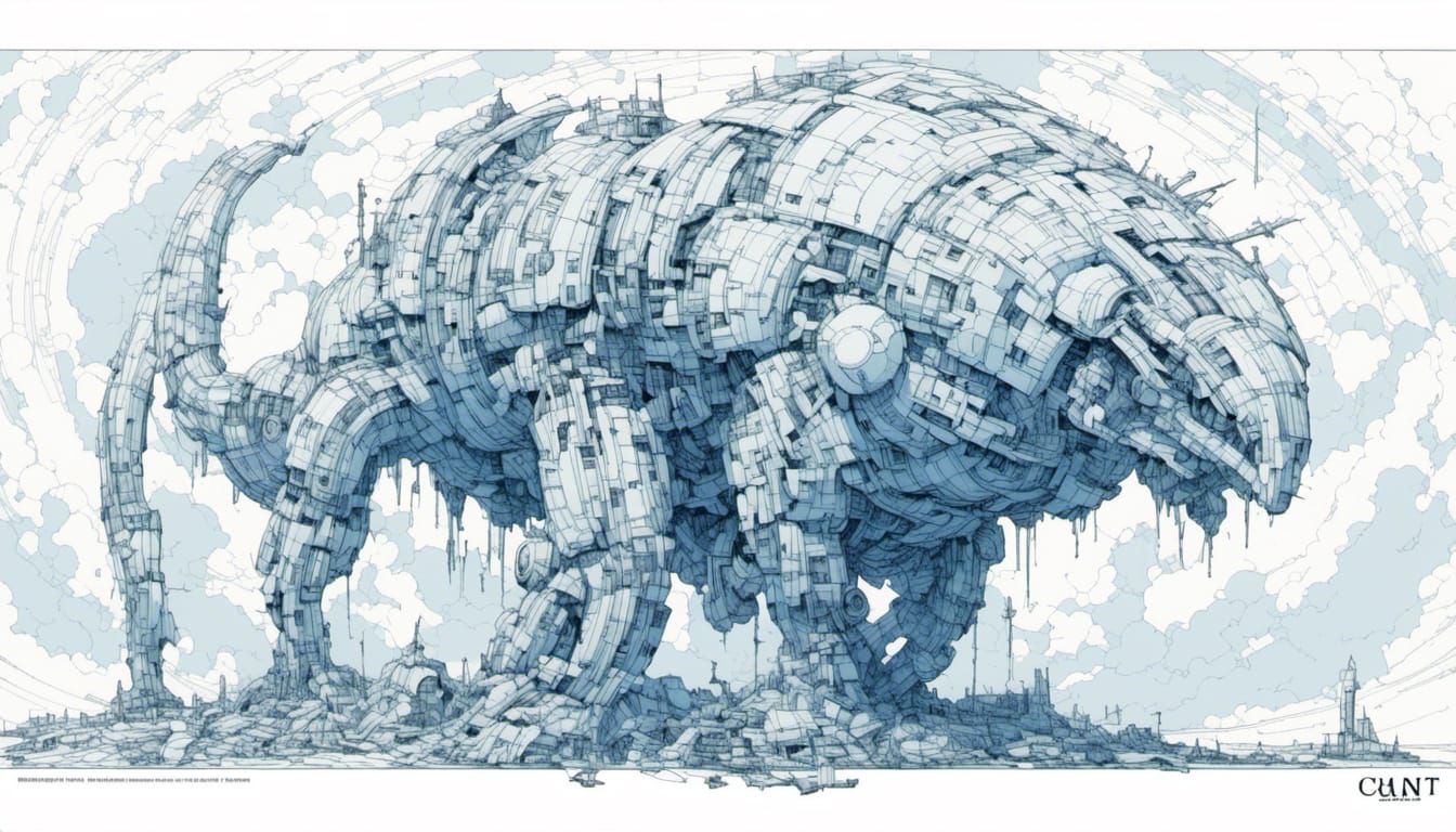 A shambling shoggoth, resembling a Galapagos tortoise with a shrimp-like face, lumbers through a desolate, alien landscape. Its grotesque fo...