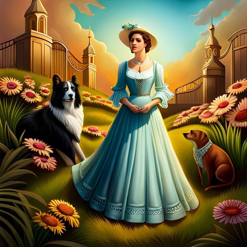 Victorian woman and dogs