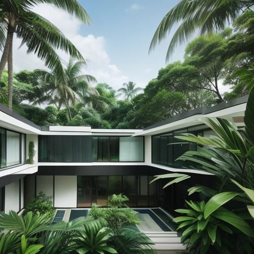 The view of the modernist architecture outside echoes the mo...