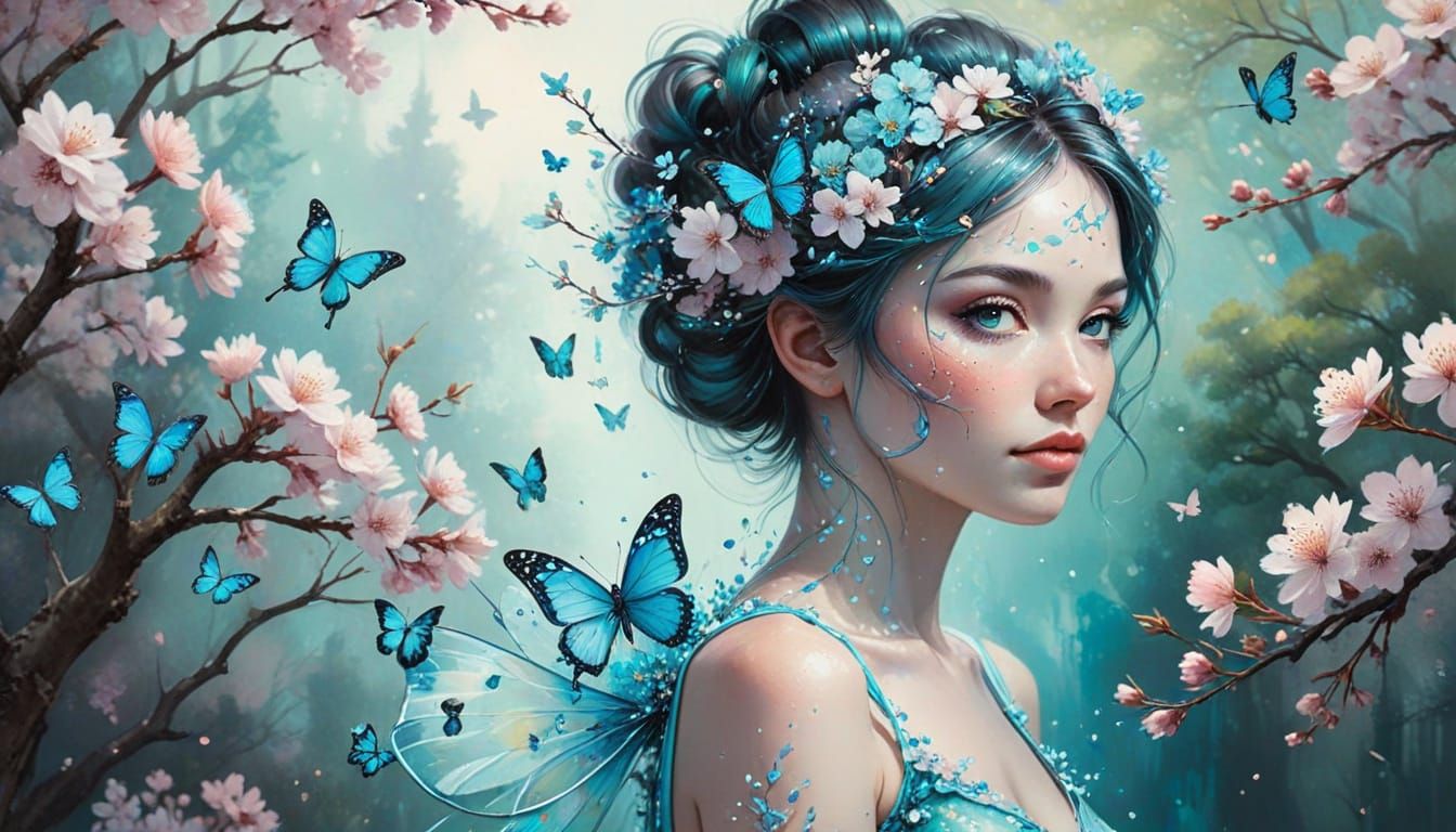 (4 Likes) Confused butterflies -They thought she is a blooming flower 🌸 🦋✨  by @Black Swan 