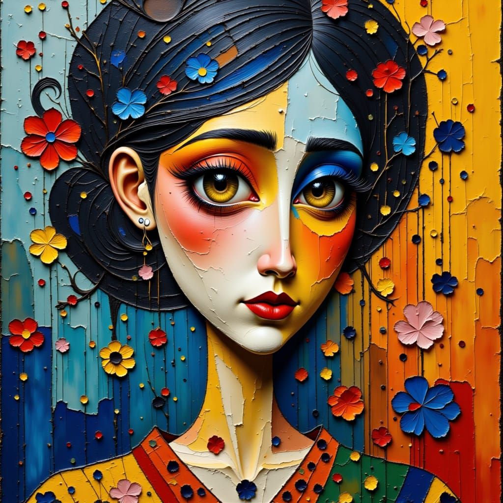 Abstract Portrait of Woman in Expressionist Oil Painting