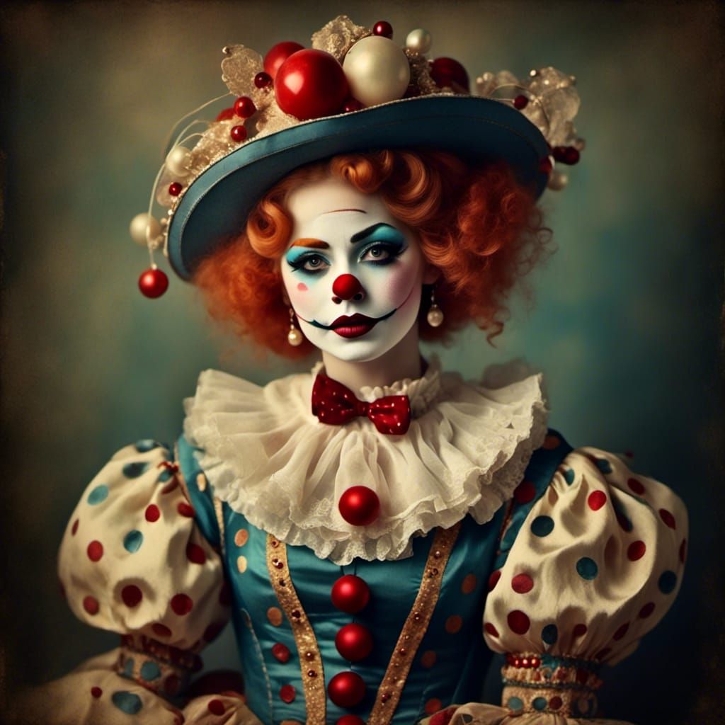 Glamorous Vintage Clown Girl Portrait