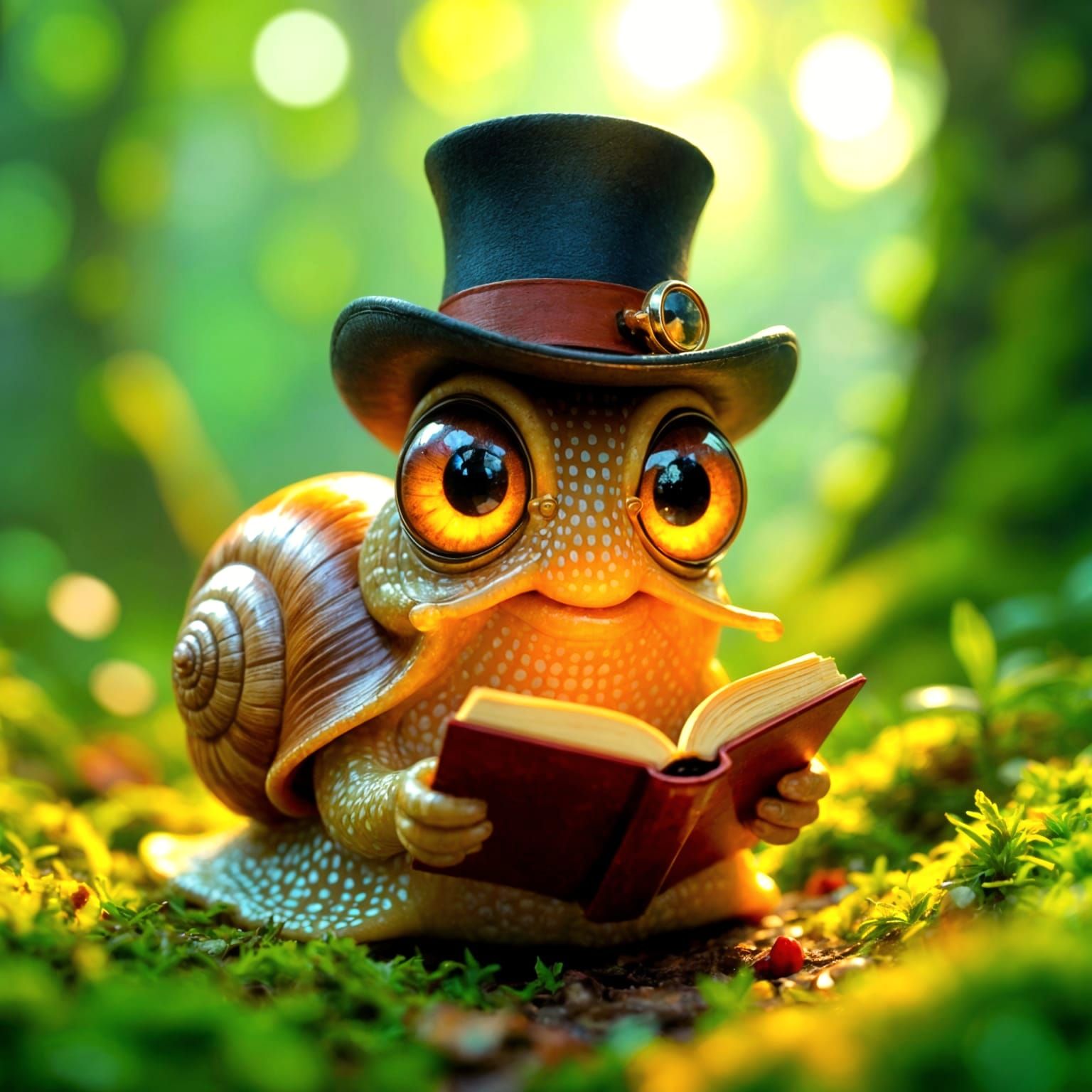 Snail reading a miniature book.  by @Kitcalyx