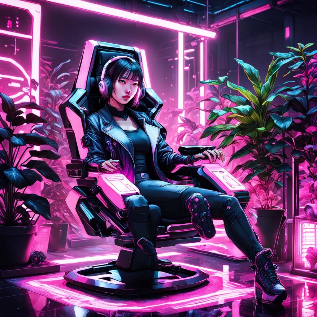 Japanese girl in her gamer room