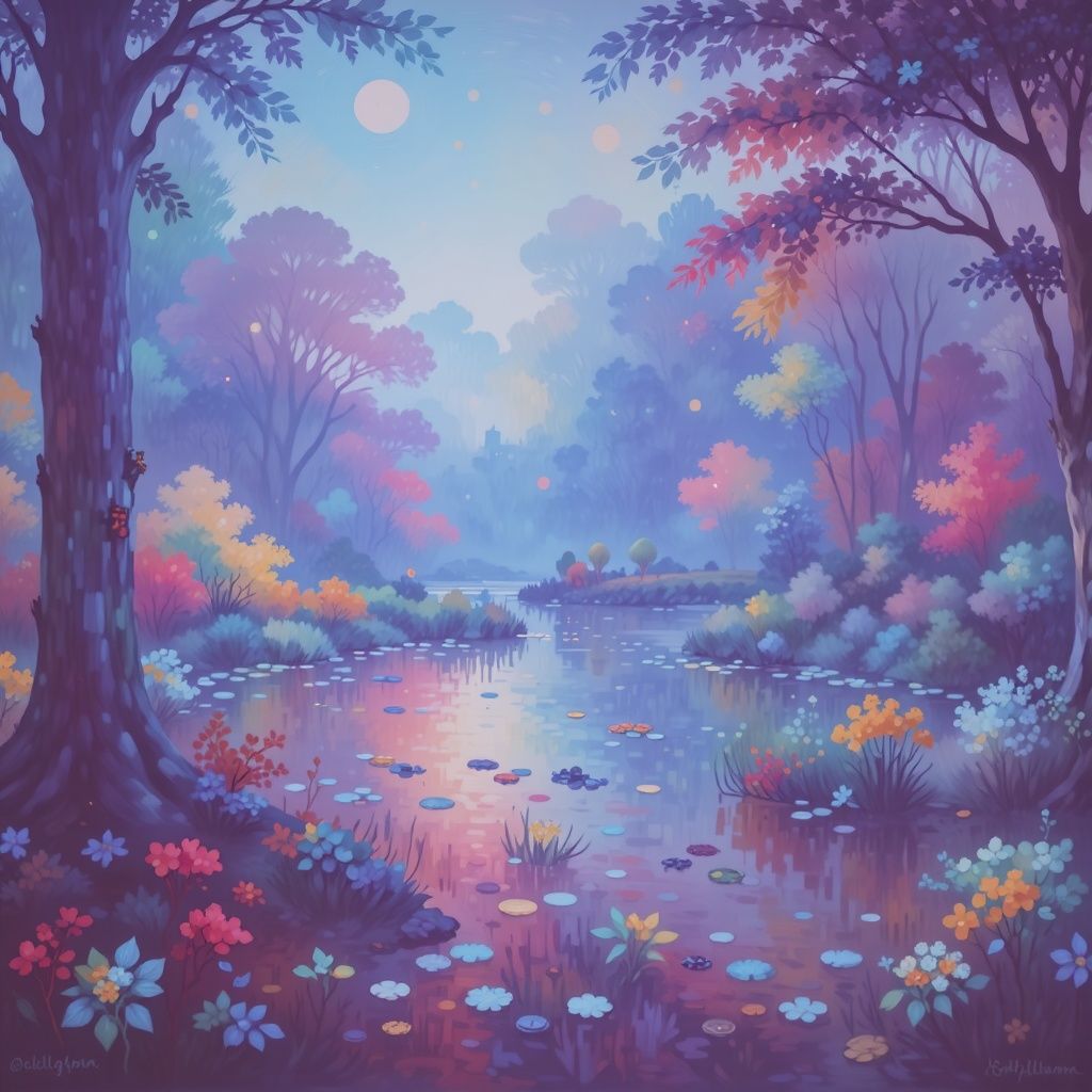 Soft Watercolor Landscape in Pastel