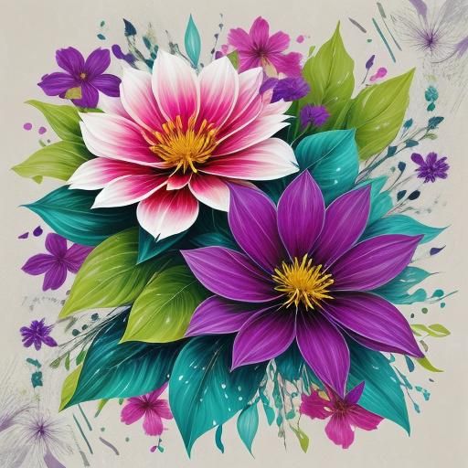 <lora:botanical-floral V1:0.4> 1) botanical floral design 2) abstract modern contemporary 3) splashes and scrapes 4) texture