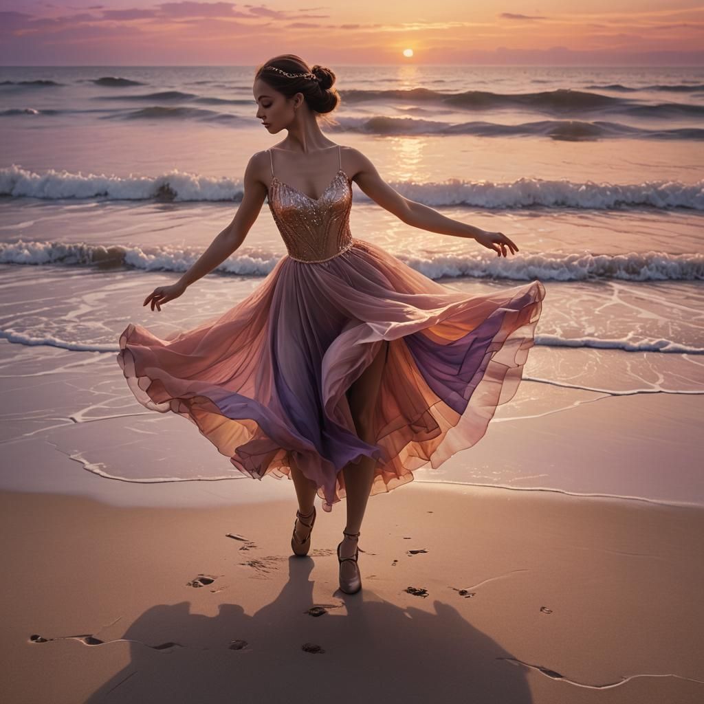 Ballerina Sunset Dance: Detailed Matte Painting