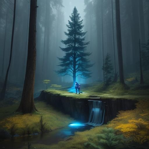 Boy on Lexus Hoverboard in Mystical Forest