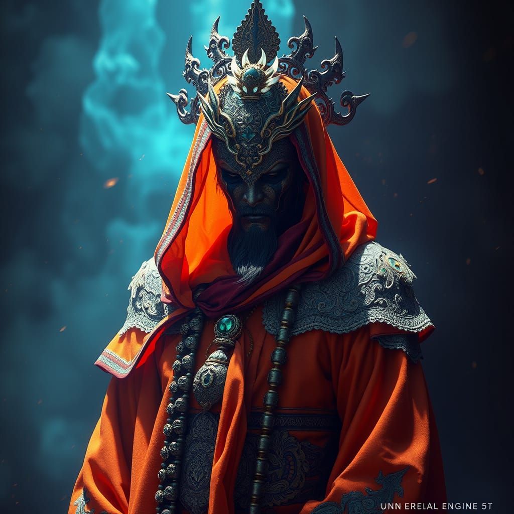 Enigmatic Being in Luxurious Attire Amidst Vibrant, 8K Art S...