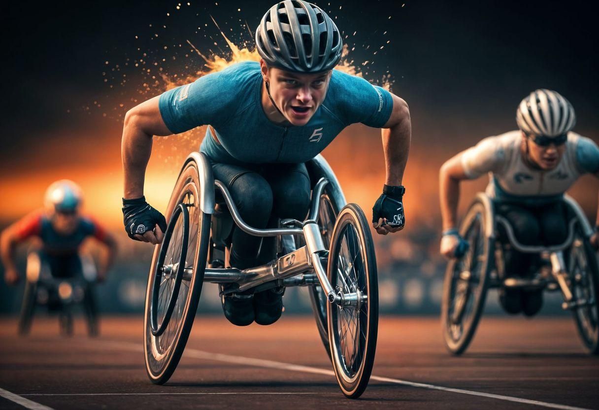Para-athlete in wheelchair on his way to victory