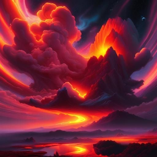 <lora:Dreamscape realism:1.0> neon glowing Space flowers Brainstorm with stamen-lasers of glowing surging unstable red hot plasma in a radia...