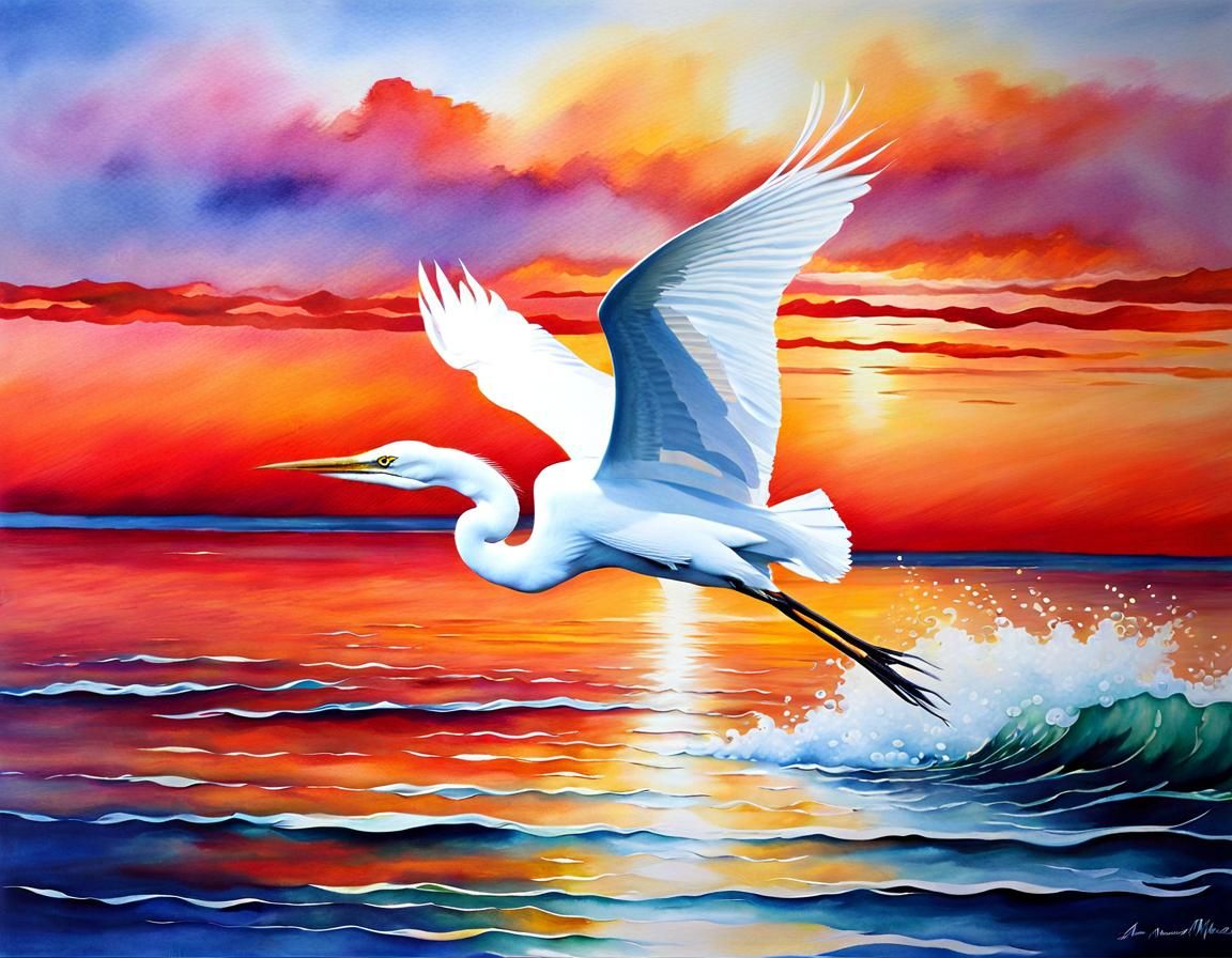 Ethereal white egret soaring  by @Alan Elsam
