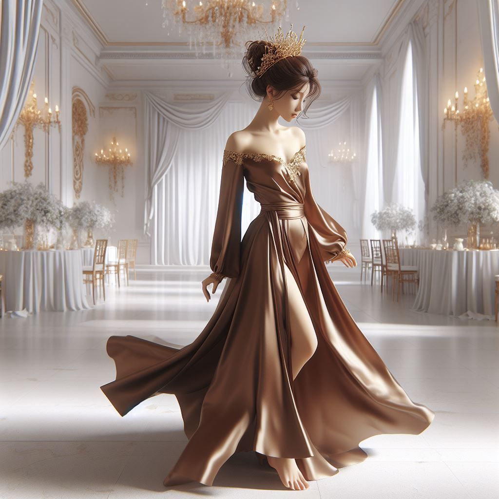 "They had never seen
to such a beautiful maiden.
A fine gold diadem
circled her head,
and she was wearing a brown silk d...