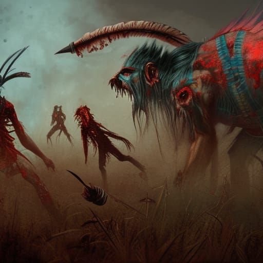 Native American Zombies Attack in Detailed Matte Painting