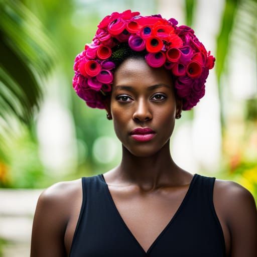 Woman with tropical flowers