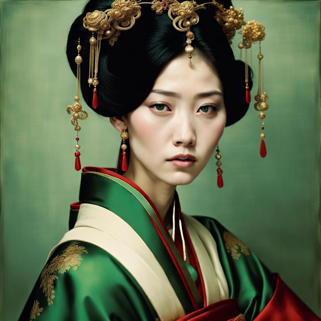 Portrait of a young beautiful chinese woman in traditional a...