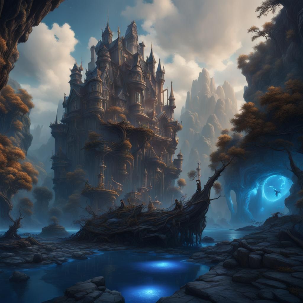 Castle With Mysterious Blue Glowing Creature - AI Generated Artwork ...