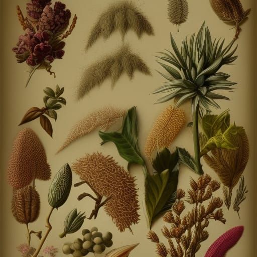 different types of grains, botanical illustration, white bac...