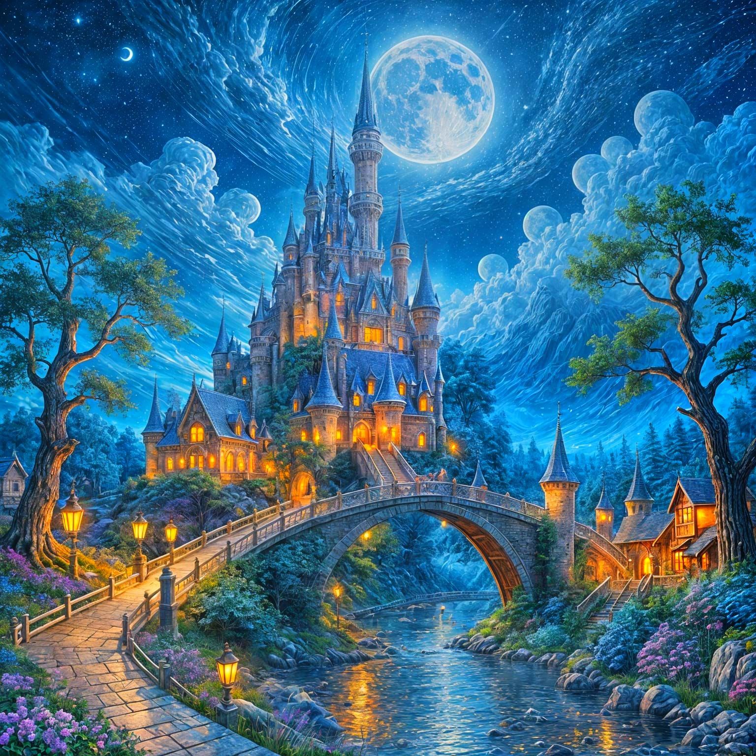 Enchanting Fantasy Castle Under Moonlight
