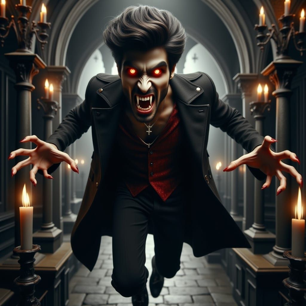 <lora:Flux Male Vampire:1.0> happy handsome Male vampire with glowing eyes floating mid air over London 1700s