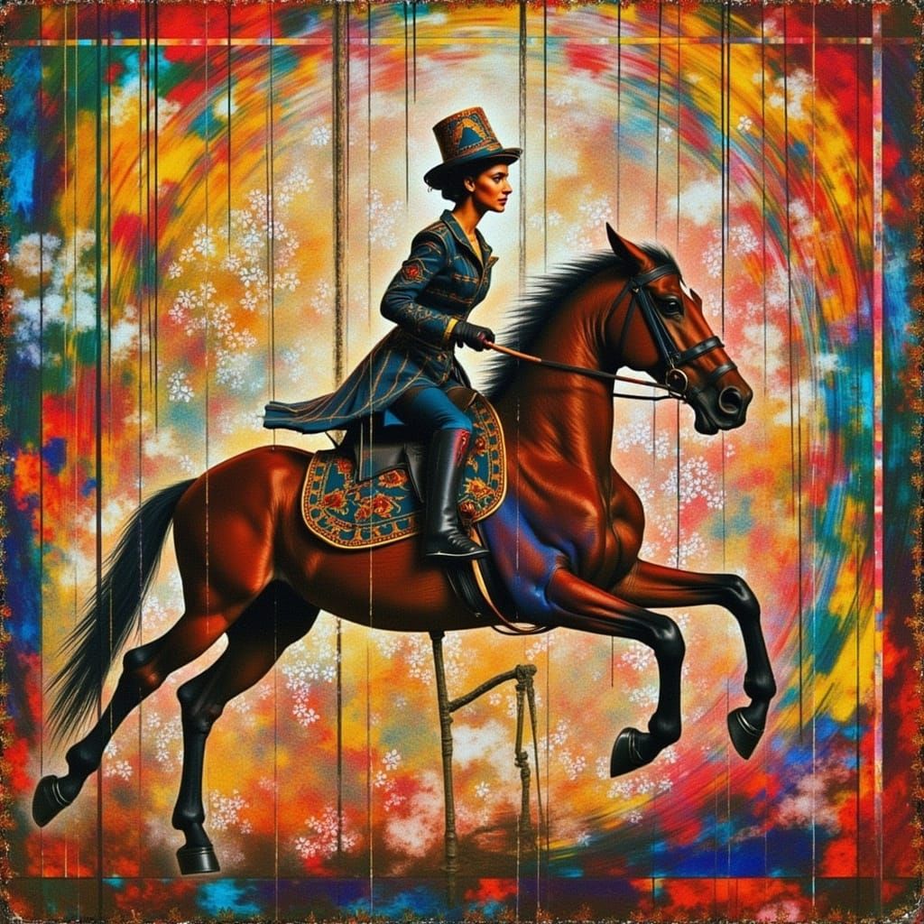 <lora:Glitches:1.0> Under the big top, circus side show, J. C. Leyendecker Mondrian sketch intricate details, fluid motion, cinematic dramat...