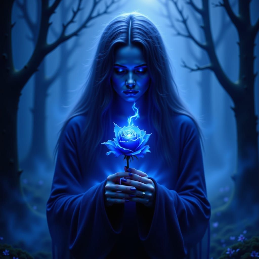 dark blue woman and fark blue rose of dark blue fire and dark blue fog . <lora:The DarkBlue of Red:1.0>