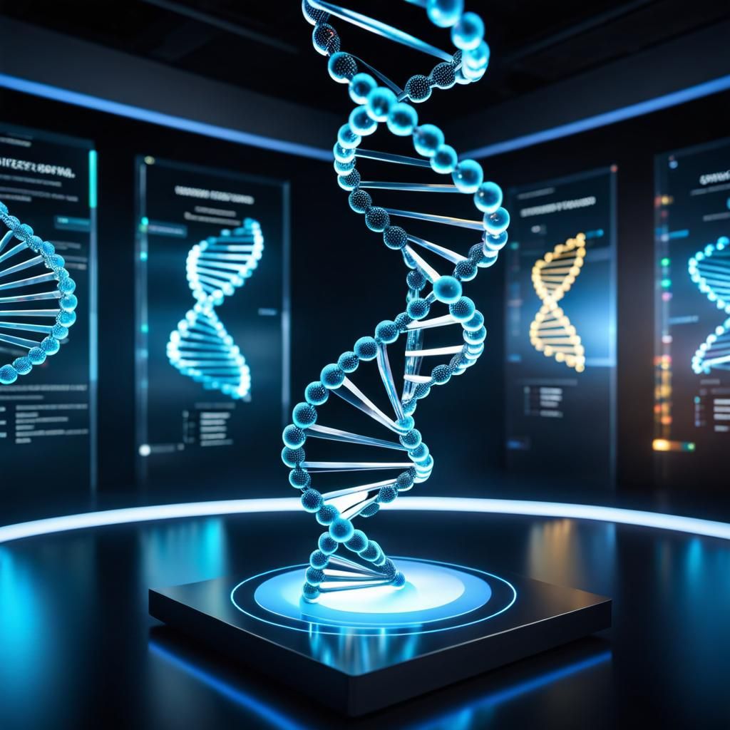 Holographic DNA molecule projected in a high-tech laboratory   by @Diane
