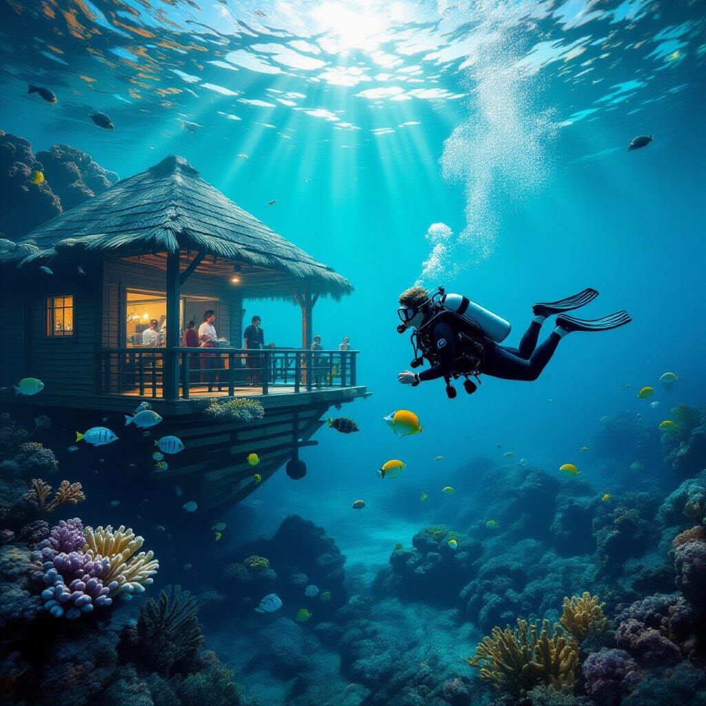 Magical Coral Reef and Diver