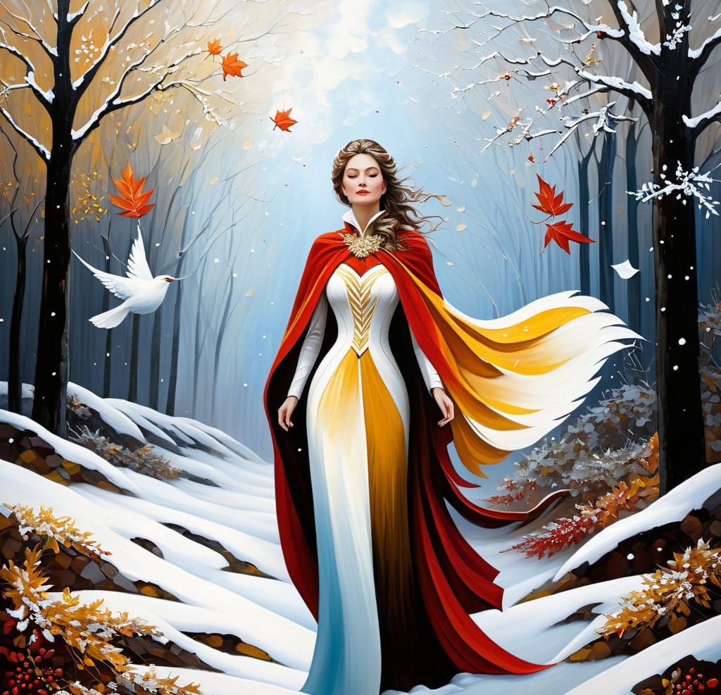 Femme en cape, vent d'hiver * Douce merveille mystère * Sous...