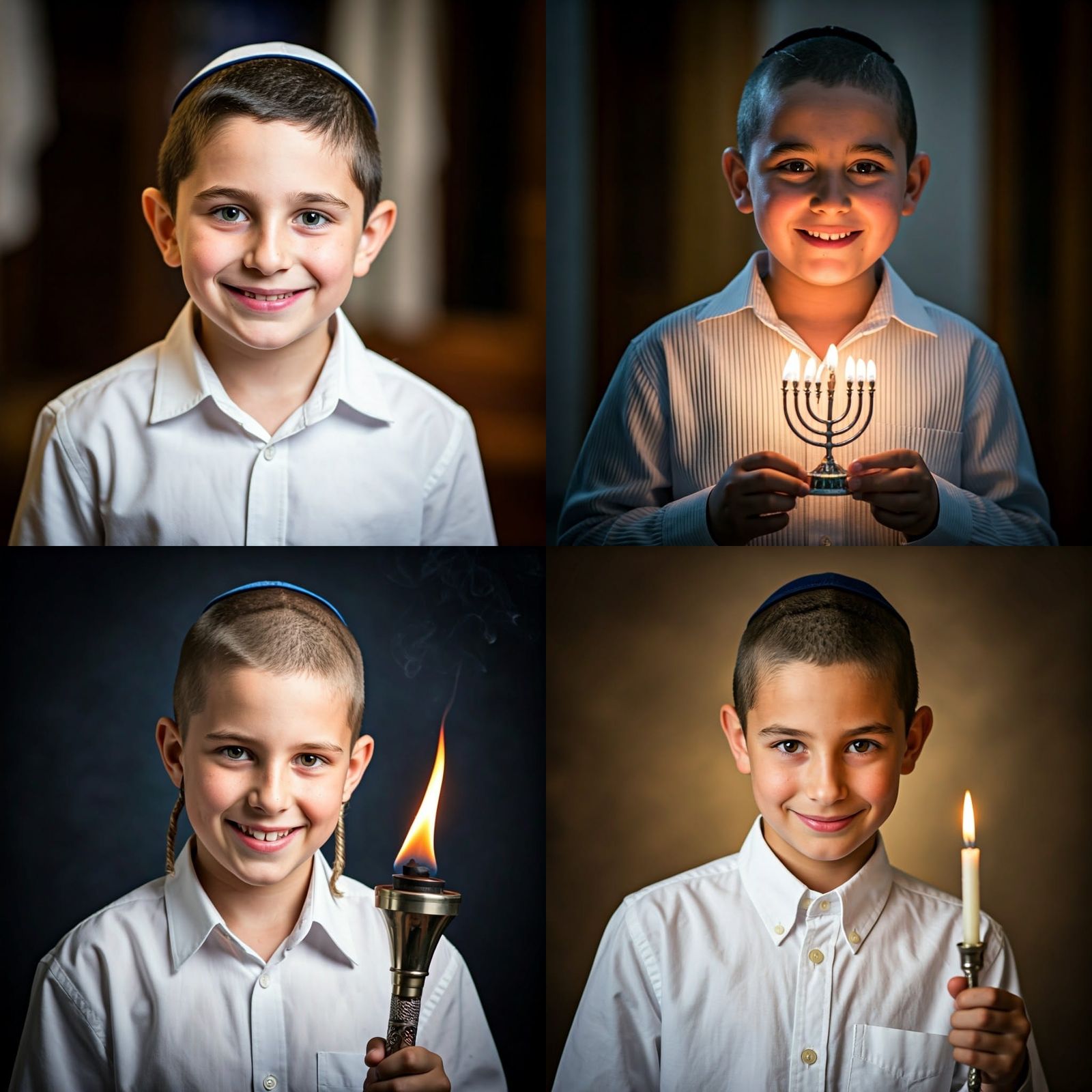 Orthodox Jewish Boy in White Button-Down Shirt with Cut Hair...