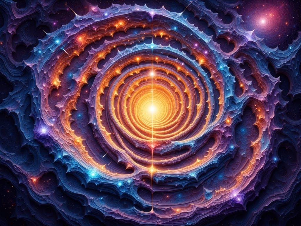 Cosmic Life Spiral with Ethereal Light and Symbols