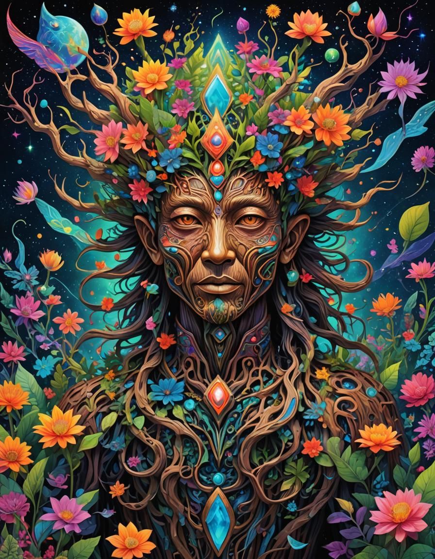 (Hyper detailed psychedelic artwork with lots of squiggly lines of a ...