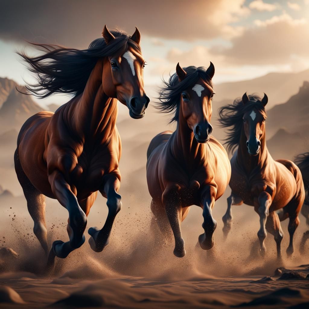 Beautiful wild horses running 