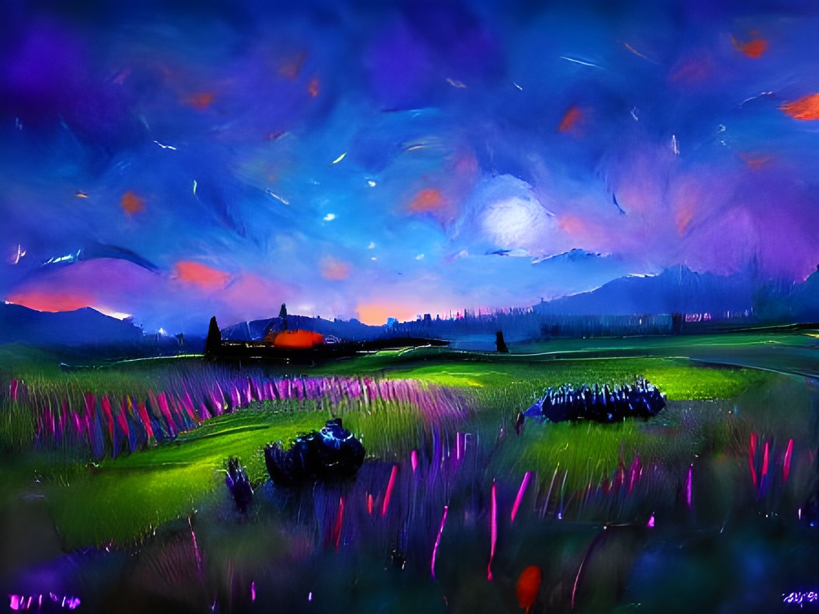 Violet sky at twilight with the legacy "artistic" model
