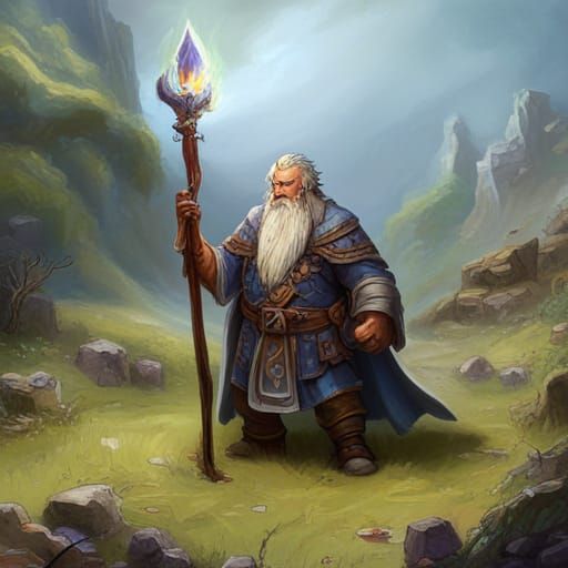D&D Dwarf, mage, standing in a field