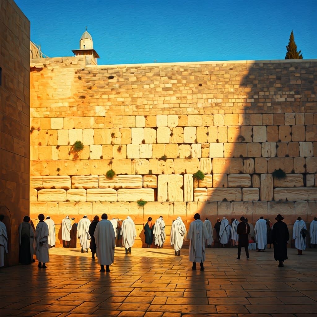 Sunset at the Western Wall in Oil Paint Style